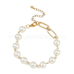 Bracciali a maglie con perle di vetro rotonde per donna&nbsp;BJEW-JB12051-01