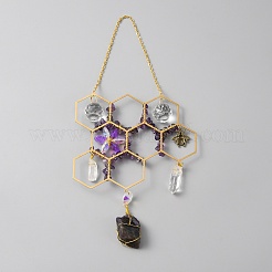 Nuggets als hängende Dekoration für Fenster aus natürlichem Amethyst und Glas&nbsp;AJEW-WH0413-18A