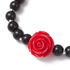 Тематика хэллоуина выпечка расписные стеклянные круглые бусины эластичные браслеты для женщин&nbsp;BJEW-MZ00186-01