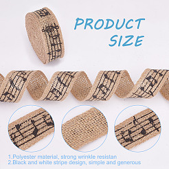 Rubans de toile de jute imprimés de notes de musique&nbsp;OCOR-WH0091-27