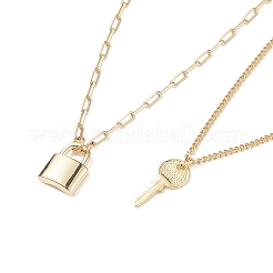 2pcs 2 style en laiton cadenas et clé pendentif collier ensemble&nbsp;NJEW-JN04060
