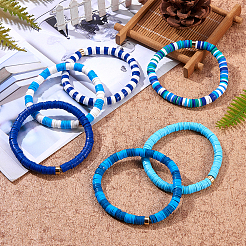 Set di bracciali elasticizzati in argilla polimerica fatti a mano con perline heishi&nbsp;BJEW-JB05902-04