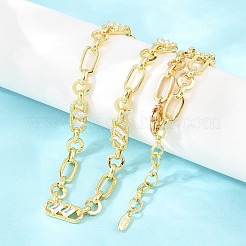 Collares de cadena Figaro con pavé de latón y circonitas cúbicas de 7 mm&nbsp;NJEW-D324-05G-07