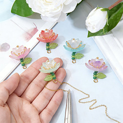 60 pz 5 colori pendenti a forma di fiore di loto in vetro&nbsp;PALLOY-SZ00065