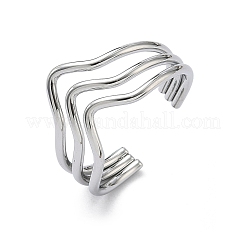 Offene Manschettenringe aus dreifach gewelltem Edelstahl 304 für Damen&nbsp;RJEW-A095-02P