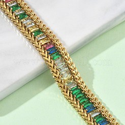Braccialetti a doppio strato da donna in acciaio inossidabile 304 e catena a spiga di grano in vetro.&nbsp;BJEW-F540-08G-04