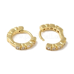 Orecchini a cerchio Huggie da donna con micro pavé di zirconi trasparenti in ottone placcato a cremagliera&nbsp;EJEW-C097-13G-09