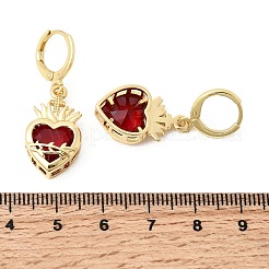 Boucles d'oreilles créoles en laiton et verre en forme de cœur&nbsp;EJEW-P333-09F-G