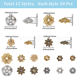 360шт 12 стиля колпачки из сплава в тибетском стиле&nbsp;TIBE-SC0002-37