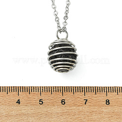 Collana da donna con ciondolo a gabbia in filo di acciaio inossidabile 304 e pietra lavica naturale rotonda.&nbsp;NJEW-JN06159
