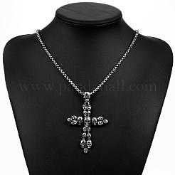 Rock punk 316l acciaio chirurgico inossidabile scheletro umano croce ciondolo collane per uomo&nbsp;NJEW-BB01199