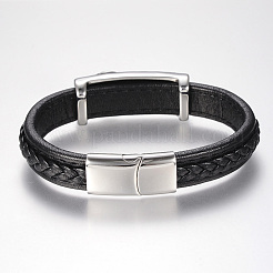 Мужские браслеты из плетеного кожаного шнура BJEW-H559-06