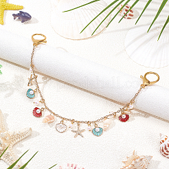 Подвеска-мешок из натуральной ракушки и эмалевого сплава в форме морской звезды&nbsp;HJEW-ME00044