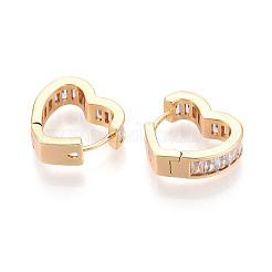 Серьги-кольца в форме сердца с микропаве из прозрачных кубических цирконий из латуни&nbsp;EJEW-T048-27G