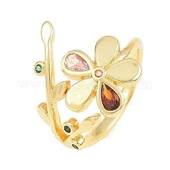 Anillos abiertos tipo brazalete de latón con circonitas cúbicas engastadas&nbsp;CU-CBACDF6-08G-01