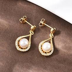 Серьги-гвоздики в форме капли из латуни с микропаве из прозрачных кубических цирконий&nbsp;EJEW-C172-07G