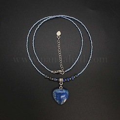 Colliers de perles pour femmes avec pendentif cœur en pierre précieuse naturelle et perles de verre colorées&nbsp;VA8487-6