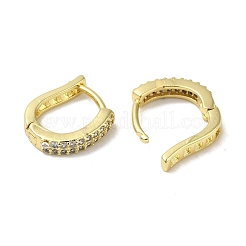 Orecchini a cerchio Huggie da donna con micro pavé di zirconi trasparenti in ottone placcato a cremagliera&nbsp;EJEW-C097-13G-04