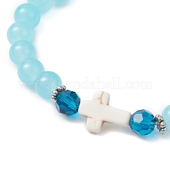 Braccialetti elastici rotondi in perle di vetro imitazione giada verniciate a spruzzo per donna&nbsp;BJEW-JB12881-01