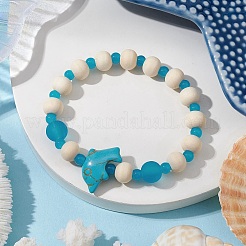 Bracelets extensibles en turquoise synthétique et perles de bois et de verre pour garçons et filles&nbsp;BJEW-JB11125-03