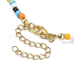 Collana con bavaglino in conchiglia naturale malocchio e perle con catene di perline di semi di vetro&nbsp;NJEW-TA00104