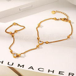 Bracelet en acier inoxydable 304 serti de zirconiums cubiques transparents en forme de cœur&nbsp;WGBEB4D-01