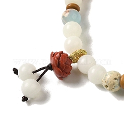 Pulsera elástica con cuentas de raíz de bodhi de jade blanco&nbsp;BJEW-B080-01