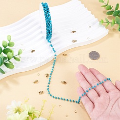 Perline turchesi sintetiche fatte a mano da 2.5 m e catene a maglie rotonde in acciaio inossidabile 316&nbsp;DIY-TA0016-15A-G