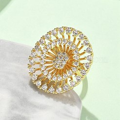 Латунные микропаве кубические цирконии регулируемые открытые манжеты кольца&nbsp;RJEW-V009-03G