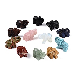 Set di statuette di elefanti in pietre preziose miste&nbsp;G-Q615-07