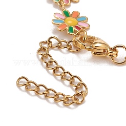 Pulsera de eslabones de margarita esmaltada&nbsp;BJEW-P271-01G-02