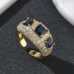 Bagues ouvertes en laiton avec micro pavé de zircones cubiques pour femmes&nbsp;RJEW-L343-13G