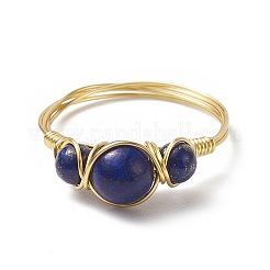 Natürlicher Lapislazuli runder geflochtener Perlen-Fingerring&nbsp;RJEW-JR00550-03