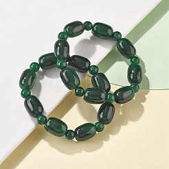 Braccialetti elastici in perline di agata verde onice naturale&nbsp;G-P570-01I
