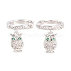 Boucles d'oreilles manchette en laiton serties de micro-pavés de zirconiums cubiques en forme de hibou&nbsp;EJEW-Z164-01P