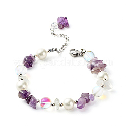Braccialetto di perline con chip di ametista naturale per le donne della ragazza&nbsp;X1-BJEW-TA00019-03