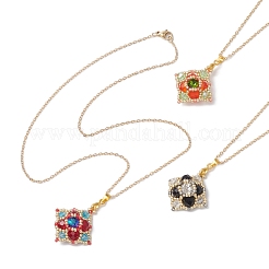 3 pieza de collares colgantes de rombos con cuentas de vidrio de 3 colores&nbsp;NJEW-MZ00072