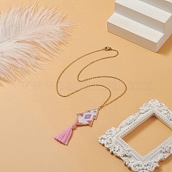 Ромб ручной работы ткацкий станок узор стеклянные семена подвески ожерелья с кисточкой&nbsp;NJEW-MZ00012