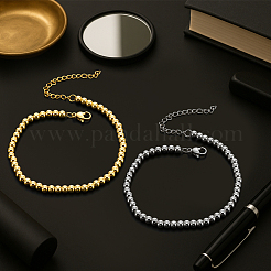 2шт 2 цвета браслеты из шариков из нержавеющей стали для женщин&nbsp;BJEW-GO0001-13