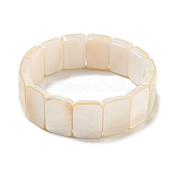 Pulseras elásticas con cuentas rectangulares de concha blanca natural&nbsp;BJEW-N030-01B-01
