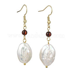 Ohrhänger aus natürlicher Barock-Keshi-Perle und natürlichem Bernstein&nbsp;EJEW-JE07110