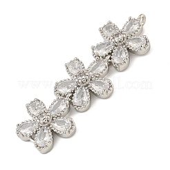 Ciondoli per connettori con tre maglie di fiori e pavé di zirconi cubici trasparenti in ottone&nbsp;X-KK-P277-51P