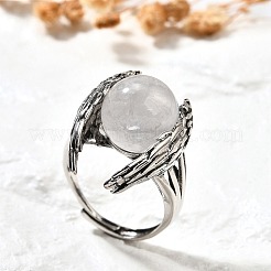 Bagues réglables en cristal de quartz naturel avec ailes&nbsp;RJEW-K241-04AS-07