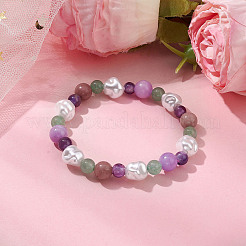 Braccialetti elastici rotondi con perline di perle finte in plastica&nbsp;BJEW-JB10629