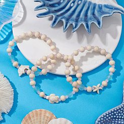 3 bracelet extensible en perles de turquoise synthétique&nbsp;BJEW-JB11128