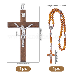 1 Stück Kreuz aus Holz mit Anhänger aus Legierung&nbsp;NJEW-DC0001-16
