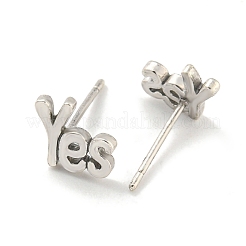 Ohrstecker aus Messing mit dem Wort „Yes“ für Damen&nbsp;EJEW-Z048-10A-P