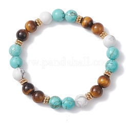 Браслеты из натуральных круглых бусин тигрового глаза и синтетической бирюзы для женщин&nbsp;BJEW-TA00698