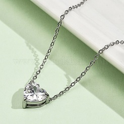 Ожерелья с подвеской в форме сердца из нержавеющей стали 304 с кристаллами кубического циркония для женщин&nbsp;NJEW-Z064-03P