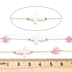 Cadenas de cuentas de concha natural redondas y cruzadas hechas a mano&nbsp;CHS-P019-03G-B
